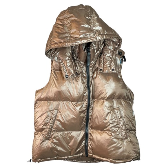 Sanctuary Womens Puffer Up Hooded Vest Recycled Nylon Mink Shiny Sleeveless - Picture 1 of 11